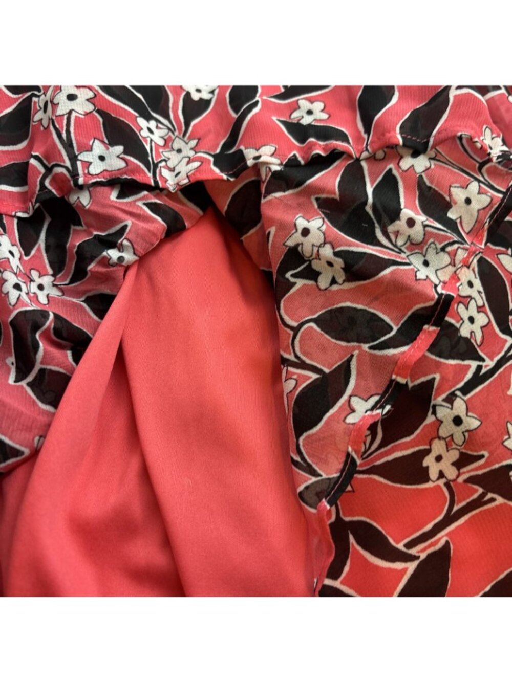 Lane Bryant 18 20 Pink Black Floral Pleated Chiffon Blouse Belted Top Lined - Picture 7 of 7